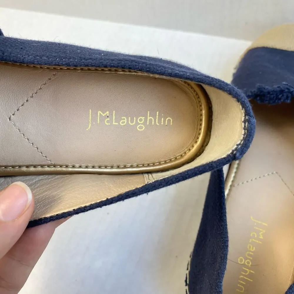 J. MCLAUGHLIN Shoes Espadrille Redding Canvas Flat Loafer Fringe Navy Tan 6.5